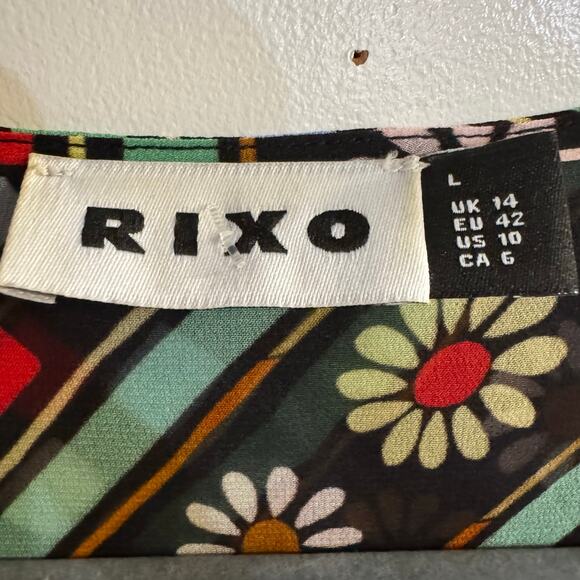 RIXO LONDON Lora Ruffled Printed Chiffon Tie Neck Maxi Dress Size Large - Picture 12 of 14